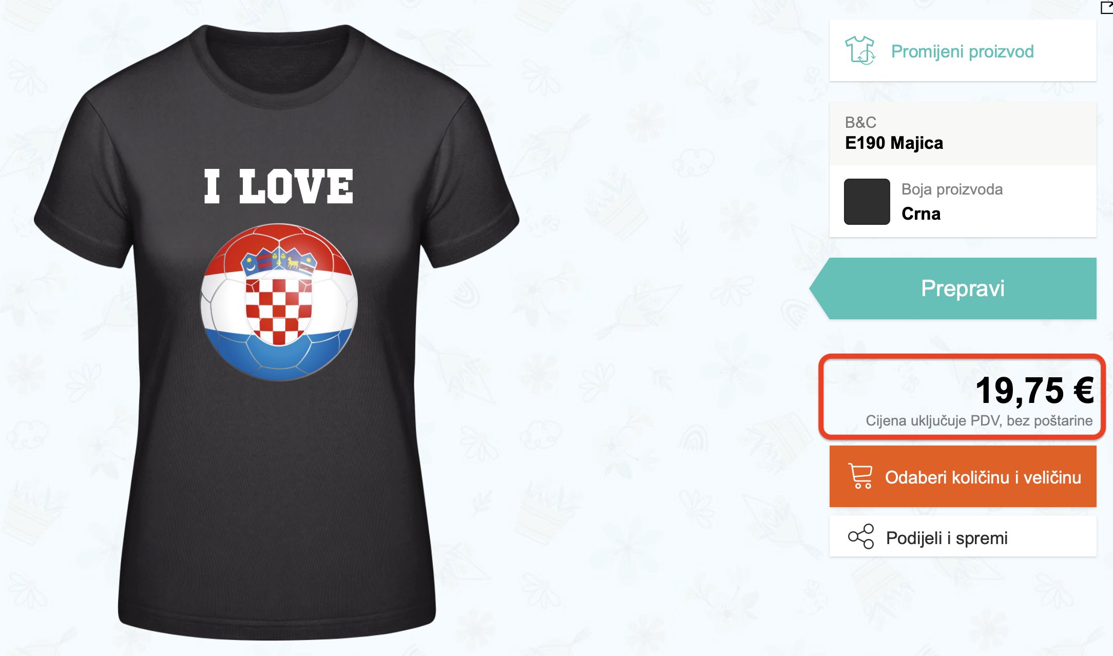 Gdje mogu pronaći trenutnu cijenu majice?