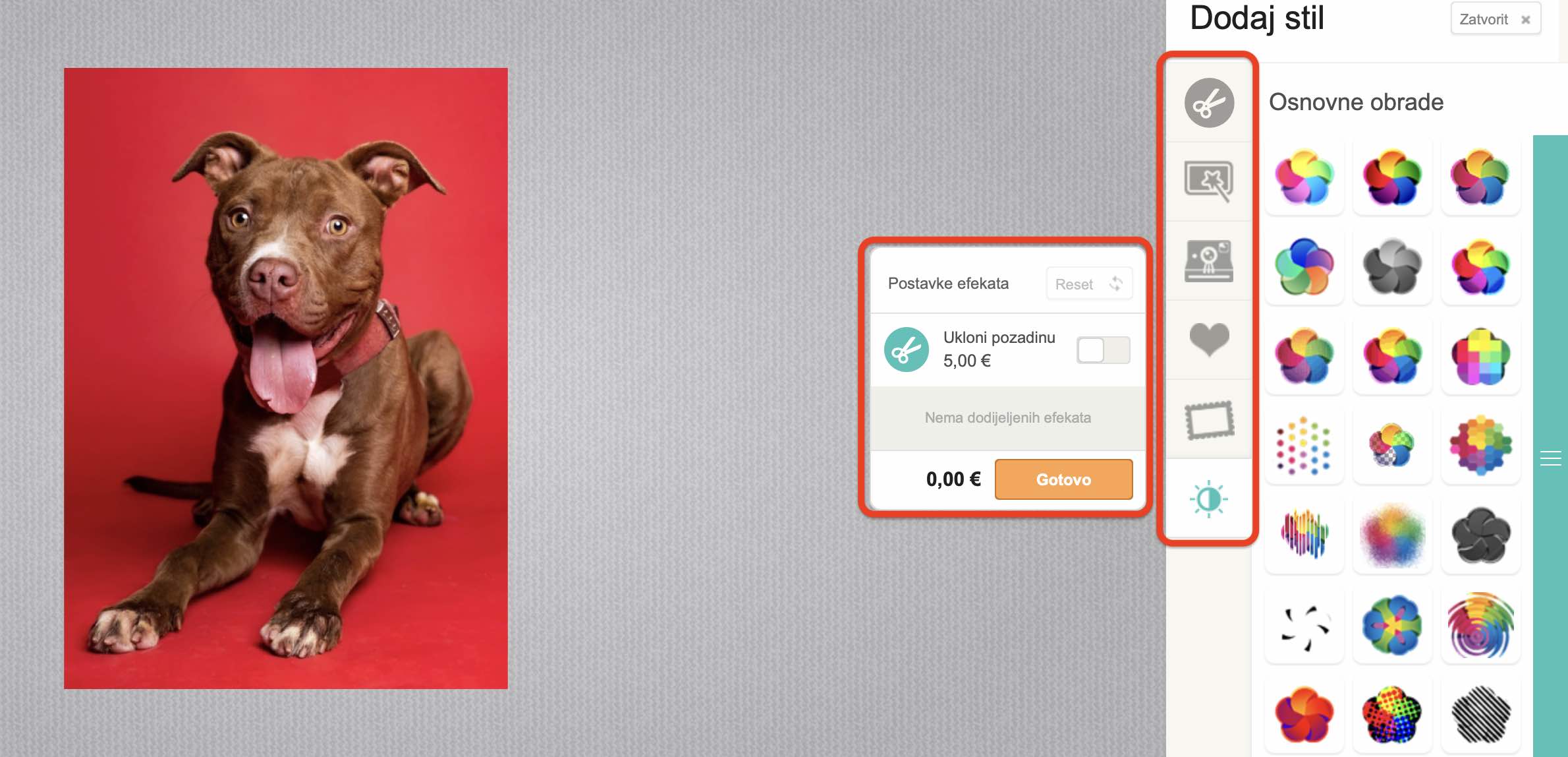 Specijalni efekti i uređivanje fotografija u Online Kreatoru