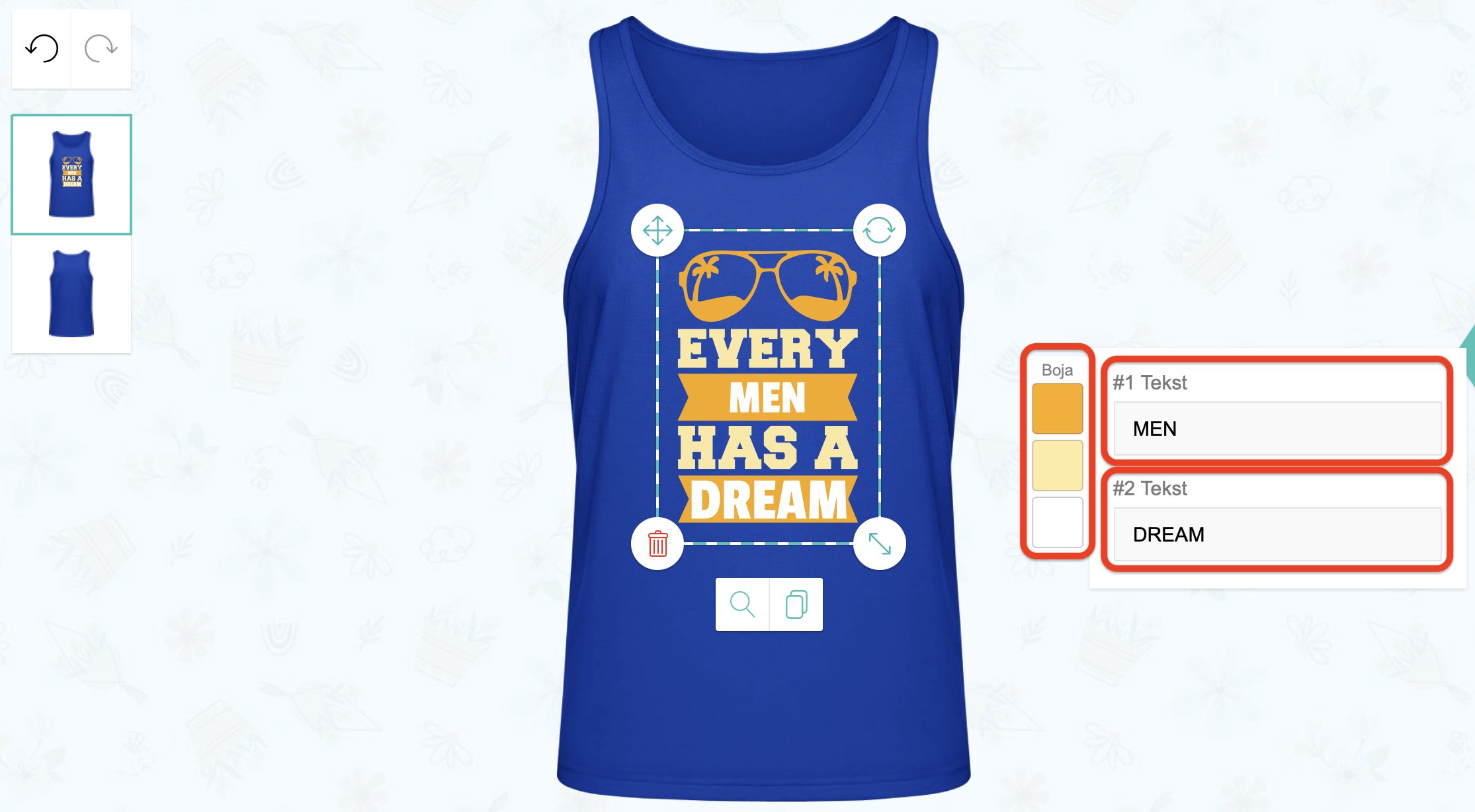 Uređivanje natpisa i boje teksta motiva